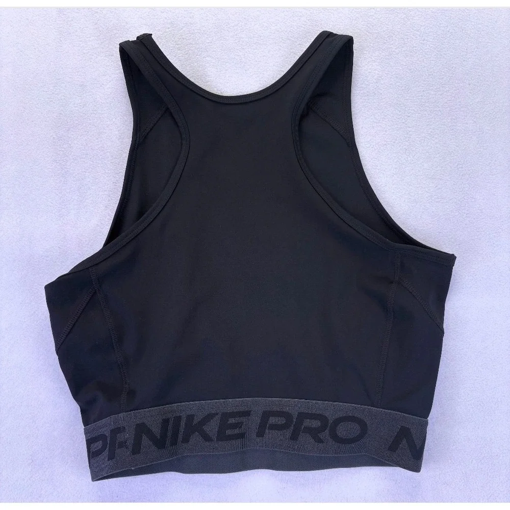 Nike Pro Dri-FIT Women Black High Neck Racerback Sports Bra Crop Top Medium